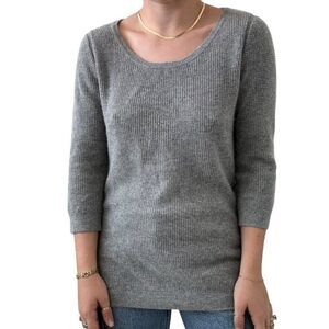 Calvin Klein Exclusive Womens Light Gray Waffle Knit 100% Cashmere Soft Sweater